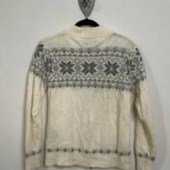 Vintage M long sleeve wool zip jacket cream gray cabincore turtleneck winter - Picture 5 of 6